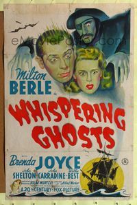 8m956 WHISPERING GHOSTS 1sh '42 Milton Berle, Brenda Joyce, cool horror artwork!