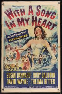 8m962 WITH A SONG IN MY HEART 1sh '52 artwork of elegant singing Susan Hayward!