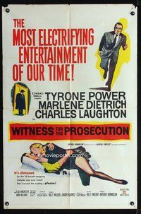 8m964 WITNESS FOR THE PROSECUTION 1sh '58 Billy Wilder, Tyrone Power, Marlene Dietrich, Laughton!