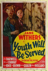 8m996 YOUTH WILL BE SERVED 1sh '40 Jane Withers peeking out from behind fence!