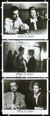 8p662 HOUSE OF GAMES 3 8x10s '87 David Mamet, Lindsay Crouse, Joe Mantegna, 2 poker scenes!