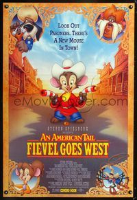 8r033 AMERICAN TAIL: FIEVEL GOES WEST advance 1sh '91 animated western, there's a new mouse in town