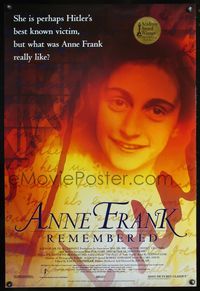 8r037 ANNE FRANK REMEMBERED 1sh '95 Holocaust documentary, what was she really like?
