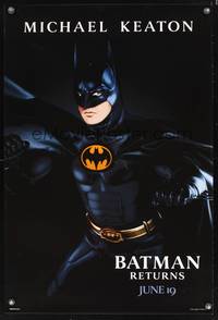 8r061 BATMAN RETURNS teaser 1sh '92 cool image of Michael Keaton as Batman, Tim Burton!