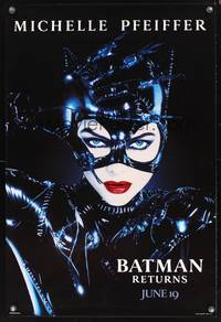 8r062 BATMAN RETURNS teaser 1sh '92 sexy Michelle Pfeiffer as Catwoman, Tim Burton!