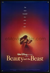 8r068 BEAUTY & THE BEAST 1sh '91 Walt Disney cartoon classic, great romantic art!