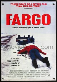 8r169 FARGO video 1sh '96 Coen Brothers, a lot can happen in the middle of nowhere!