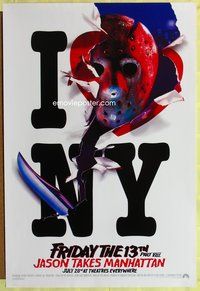 8r184 FRIDAY THE 13th PART VIII teaser I love NY style 1sh '89 Todd Shaffer, Jason Takes Manhattan!