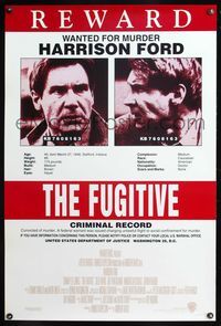 8r189 FUGITIVE int'l 1sh '93 Harrison Ford is on the run from an obsessed detective!