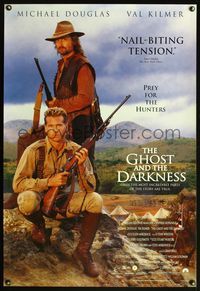 8r193 GHOST & THE DARKNESS video 1sh '96 great image of hunters Val Kilmer & Michael Douglas!