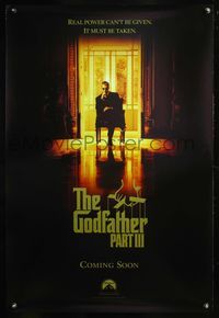 8r198 GODFATHER PART III DS teaser 1sh '90 Al Pacino, Andy Garcia, Sofia & Francis Ford Coppola