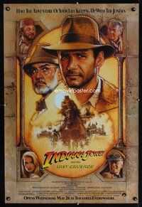 8r238 INDIANA JONES & THE LAST CRUSADE brown advance 1sh '89 art of Ford & Connery by Drew Struzan!