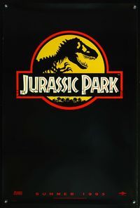 8r255 JURASSIC PARK teaser yellow 1sh '93 Steven Spielberg, re-creating dinosaurs!