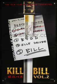 8r004 KILL BILL: VOL. 2 teaser 1sh '04 Uma Thurman, Quentin Tarantino directed, hit list & katana!