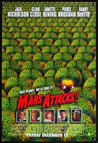 8r305 MARS ATTACKS! advance 1sh '96 directed by Tim Burton, great image of many alien brains!