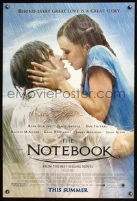 8r344 NOTEBOOK advance DS 1sh '04 huge romantic close up of Ryan Gosling & Rachel McAdams!