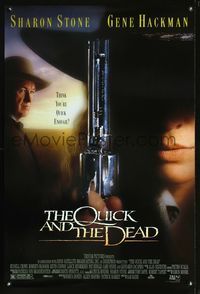 8r386 QUICK & THE DEAD 1sh '95 super close up of Sharon Stone with gun, Gene Hackman