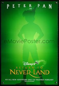 8r393 RETURN TO NEVERLAND DS teaser 1sh '02 cool outline artwork of Peter Pan!