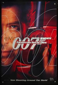 8r500 TOMORROW NEVER DIES DS teaser 1sh '97 super close image of Pierce Brosnan as James Bond 007!