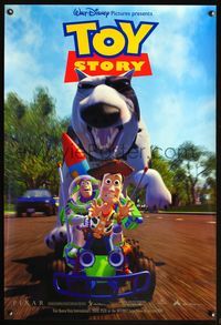 8r505 TOY STORY int'l 1sh '95 Disney & Pixar, Buzz & Woody race away from dog!