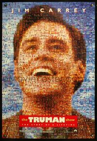 8r512 TRUMAN SHOW DS teaser 1sh '98 really cool mosaic art of Jim Carrey, Peter Weir