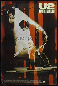8r513 U2 RATTLE & HUM 1sh '88 great image of Irish rockers Bono & The Edge performing on stage!