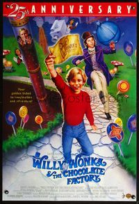 8r546 WILLY WONKA & THE CHOCOLATE FACTORY DS 1sh R96 great artwork of Gene Wilder!