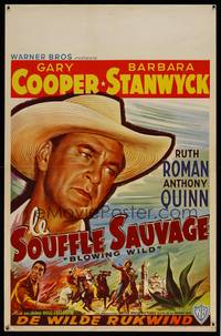 8s467 BLOWING WILD Belgian '53 art of cowboy Gary Cooper & Anthony Quinn!