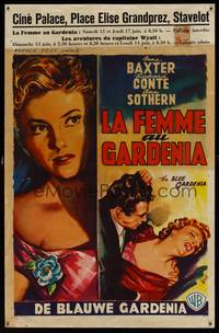 8s468 BLUE GARDENIA Belgian '53 Fritz Lang, Wik art of sexy Anne Baxter, Richard Conte!