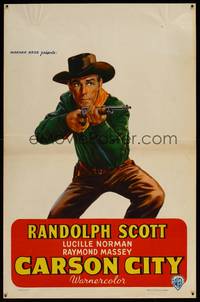 8s473 CARSON CITY Belgian '52 cool art of cowboy Randolph Scott with rifle!