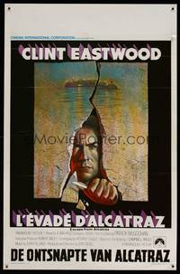 8s484 ESCAPE FROM ALCATRAZ Belgian '79 cool artwork of Clint Eastwood busting out by Lettick!