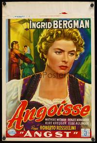 8s487 FEAR Belgian '56 close-up art of Ingrid Bergman, Roberto Rossellini's La Paura!
