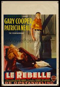 8s490 FOUNTAINHEAD Belgian '49 art of Gary Cooper & Patricia Neal, from Ayn Rand novel!