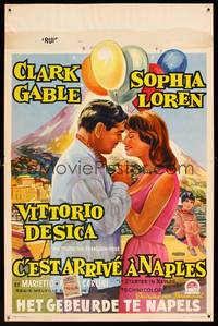8s511 IT STARTED IN NAPLES Belgian '60 romantic art of Clark Gable with sexy Sophia Loren!
