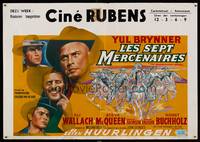 8s532 MAGNIFICENT SEVEN Belgian '60 art of Yul Brynner, Steve McQueen, Sturges' 7 Samurai western!