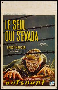 8s557 ONE THAT GOT AWAY Belgian '58 different art of Hardy Kruger crawling under barbed wire!