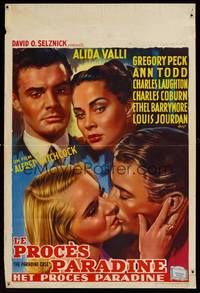 8s561 PARADINE CASE Belgian '48 Alfred Hitchcock, art of Gregory Peck, Ann Todd, Alida Valli!