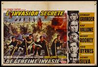 8s579 SECRET INVASION Belgian '64 Stewart Granger, Raf Vallone, Mickey Rooney, cool WWII artwork!