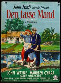 8s035 QUIET MAN Danish '52 Wenzel art of John Wayne & Maureen O'Hara, John Ford directed!