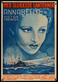8s012 BEFORE THE BATTLE Danish '35 L'Herbier, Erik Frederiksen art of Annabella over doomed ship!