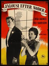 8s043 UNFAITHFULLY YOURS Danish '50 Preston Sturges directed, Rex Harrison & sexy Linda Darnell!