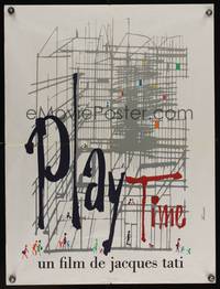8s443 PLAYTIME French 24x32 '67 Jacques Tati, cool different art by Baudin & Rene Ferracci!
