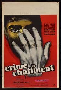 8s363 CRIME & PUNISHMENT French 16x25 '56 Jean Gabin, cool Bertrand artwork!