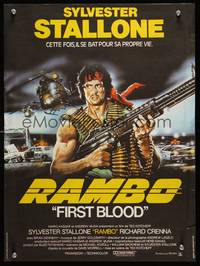 8s373 FIRST BLOOD French 15x21 '83 great different art of Sylvester Stallone as Rambo by Casaro!
