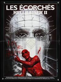 8s382 HELLRAISER 2 French 17x21 '88 Clive Barker, great different horror artwork by Landi!
