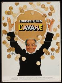 8s405 MISER French 16x21 '80 wacky image of Louis De Funes, Ferracci artwork!