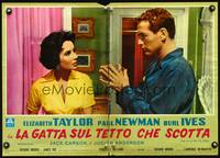 8s089 CAT ON A HOT TIN ROOF Italian photobusta R1960s close up of Elizabeth Taylor & Paul Newman!