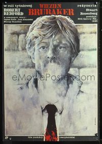 8s644 BRUBAKER Polish 26x38 '80 Dybowski art of Redford as most wanted man in Wakefield prison!
