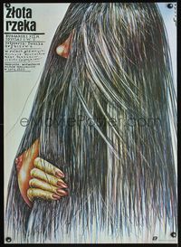 8s689 GOLDEN RIVER Polish 26x38 '83 Grybcheva's Zlatnata reka, Socha art of woman w/long hair!