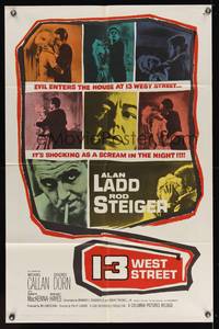 8t008 13 WEST STREET 1sh '62 Alan Ladd, Rod Steiger, as shocking as a scream in the night!